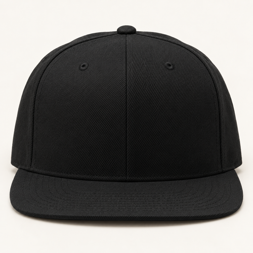 Blank black snapback hat with a flat brim for custom decoration