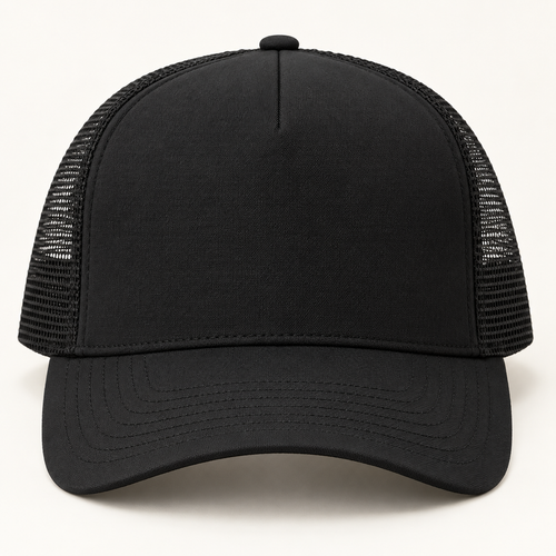 Blank black trucker hat with mesh sides for custom decoration